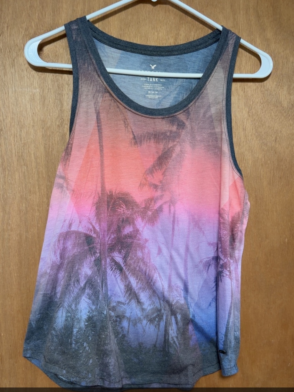 Tropical Sunset Palm Print Tank Top - Pink Purple Ombre